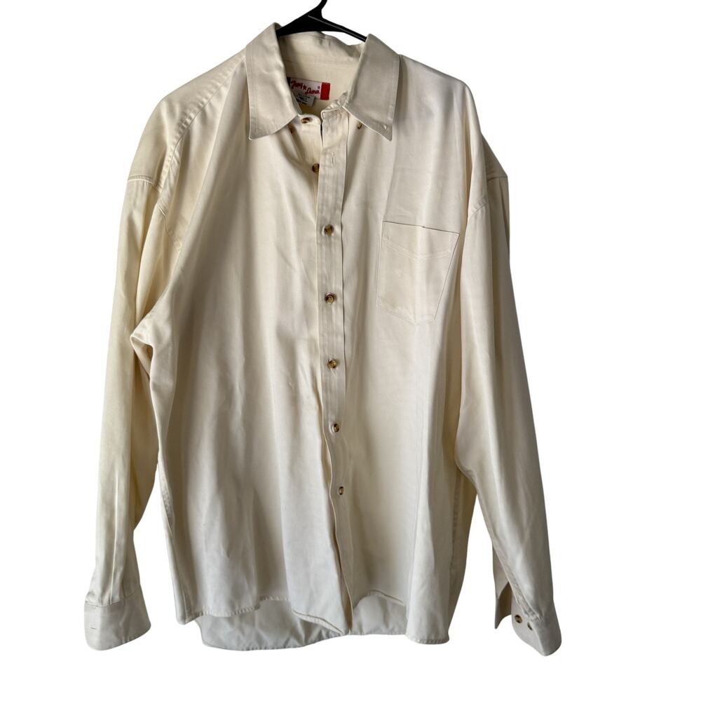 Tony Lama Shirt Mens XL Ivory Long Sleeve Western Pearl Snap Button‎ Down Pocket